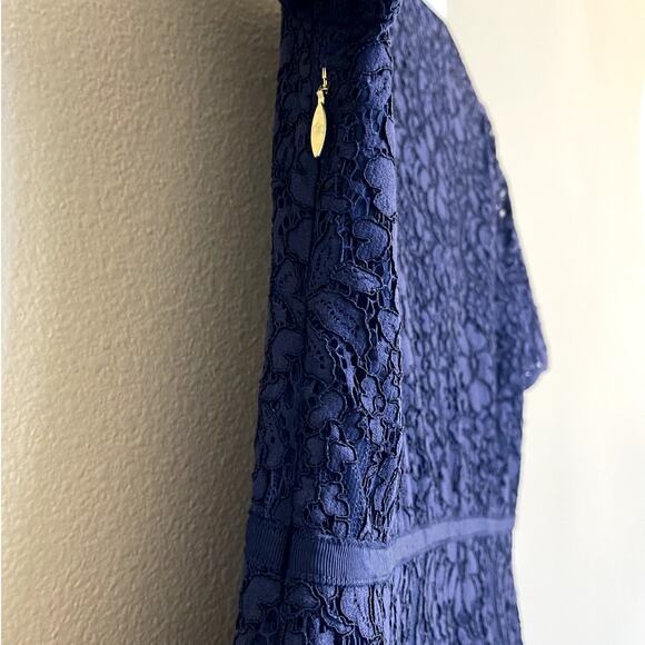 Draper James Meadow Lace Dress Navy Lace Collared Fit Flare Knee Length Size 6 - Picture 13 of 13